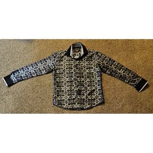 El‎ General Men's Button Shirt Medium Black Gray White Limited Edition Flip Cuff